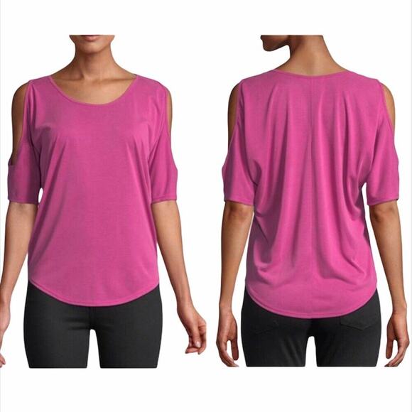 NWT Neiman Marcus Pink Fuchsia Cold Shoulder Scoop Neck Top Casual - Picture 2 of 12